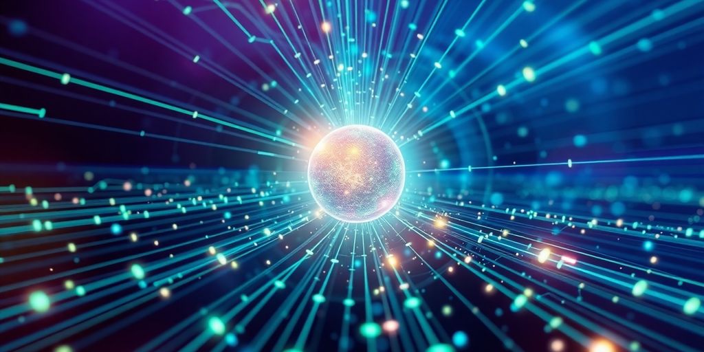 Abstract AI processing data, flowing lines, glowing connections