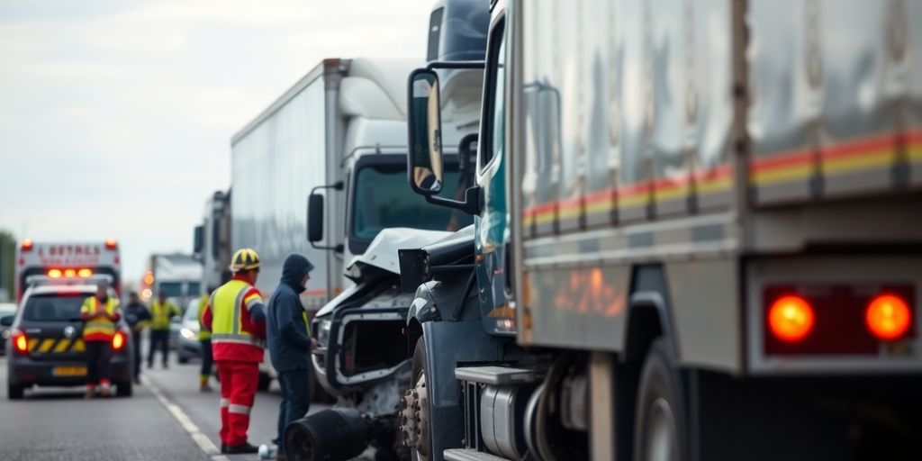 Emergency responders at a truck accident scene.