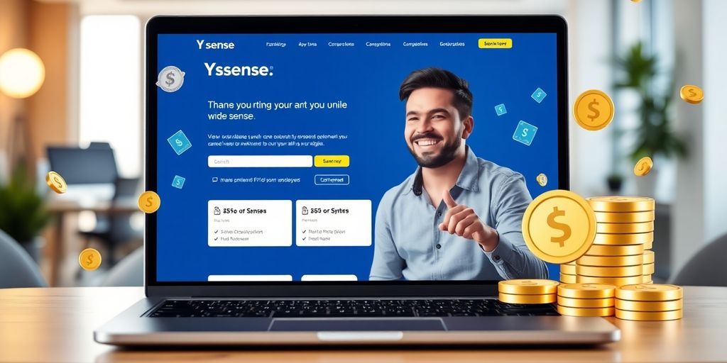 Person using laptop for Ysense referral earnings.