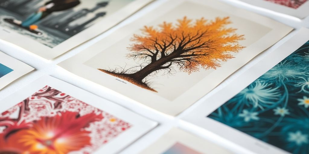 Impresión de obras de arte coloridas y atractivas.