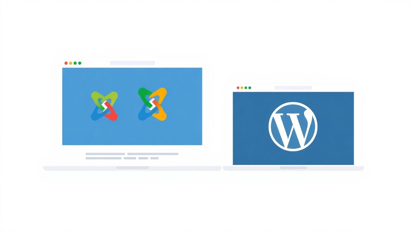 Illustrasjon av Joomla og WordPress sammen.