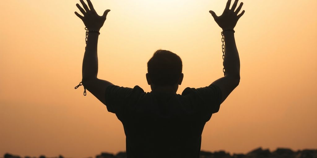 Person breaking free from chains