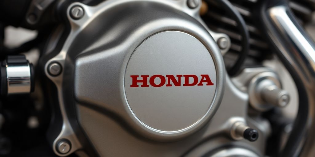 Close-up of a clean, gleaming Honda engine component.