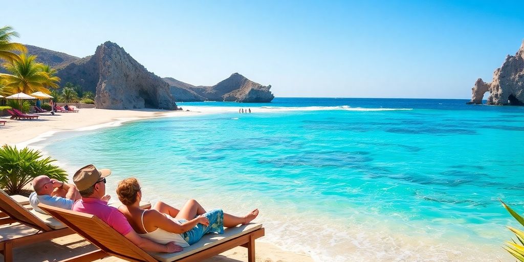 Cabo beach with palm trees and turquoise water