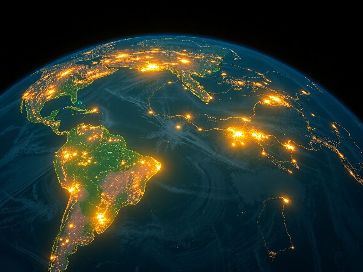 Sateliți deasupra Pământului, iluminând consumul energetic.