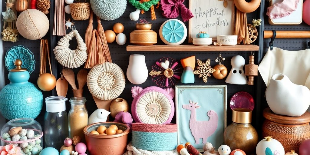 Etsy shop items with glowing success icons.