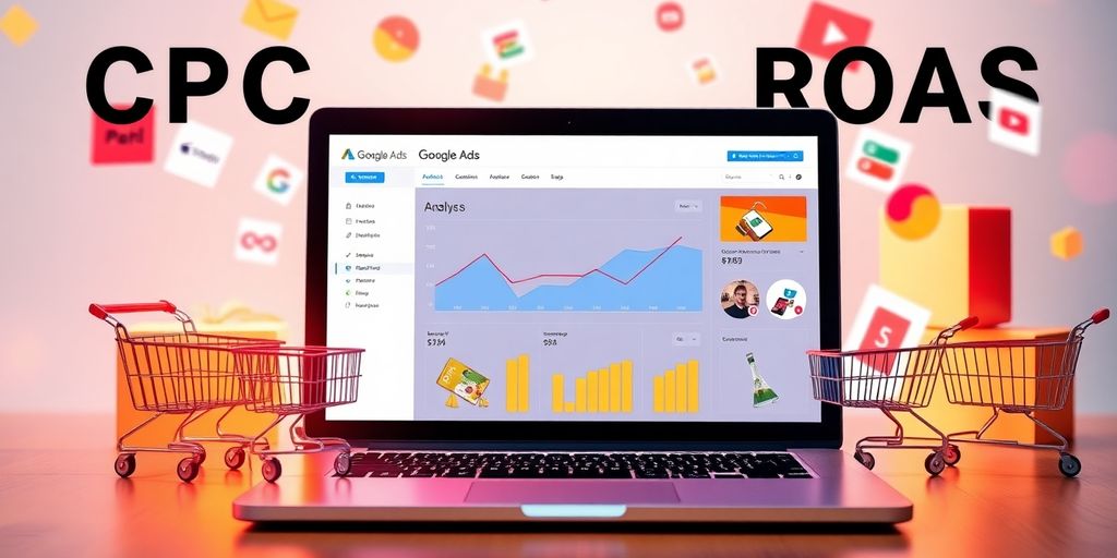 Imagem de um laptop com painel do Google Ads.