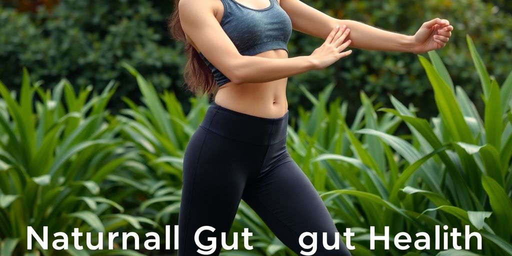 Person stretching outdoors near green plants.