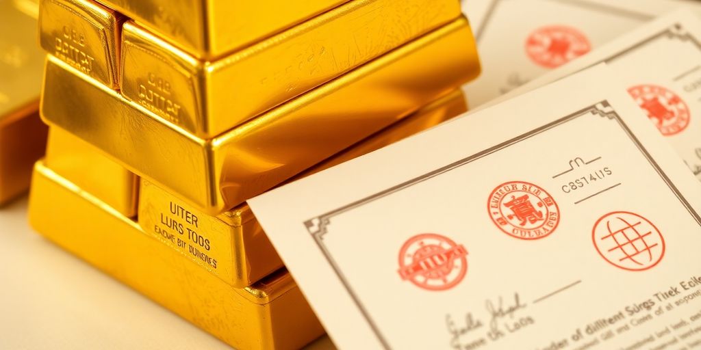 Lingot d'or et documents importants