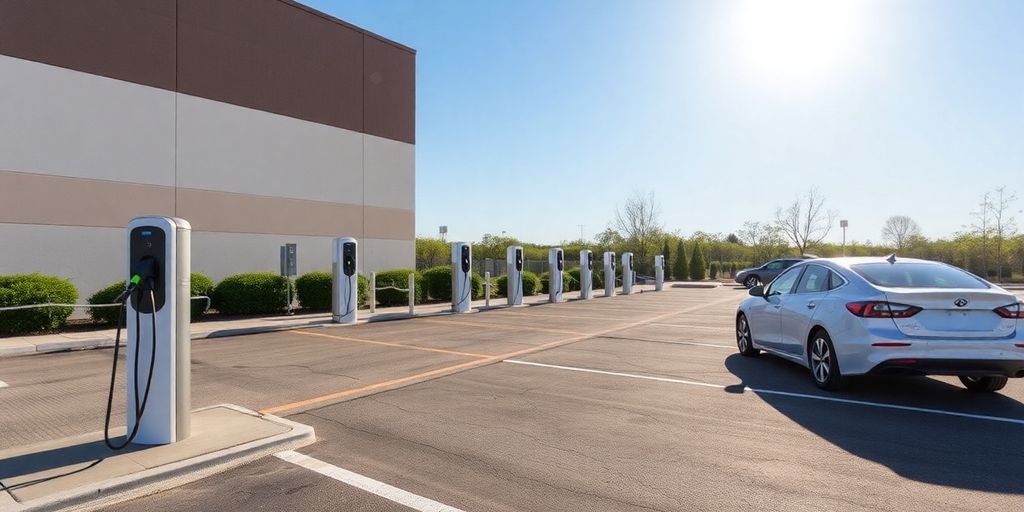 Electric vehicle charging station business property.