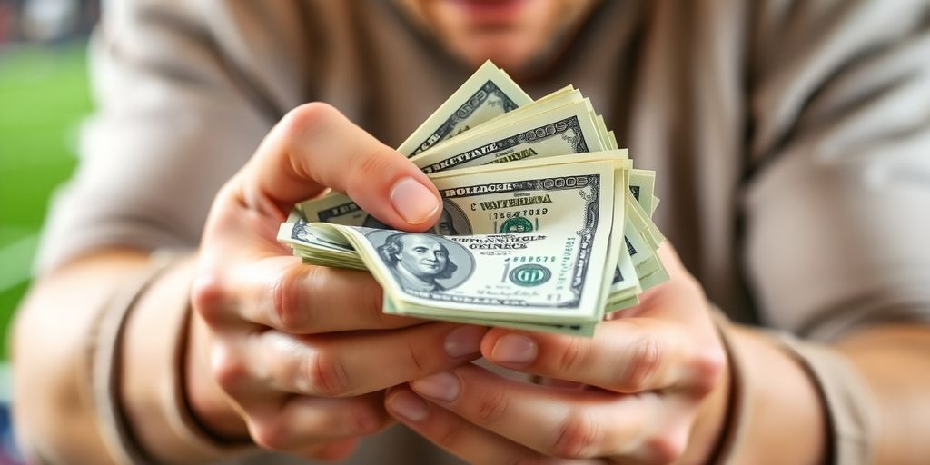 Person managing money for sports betting.