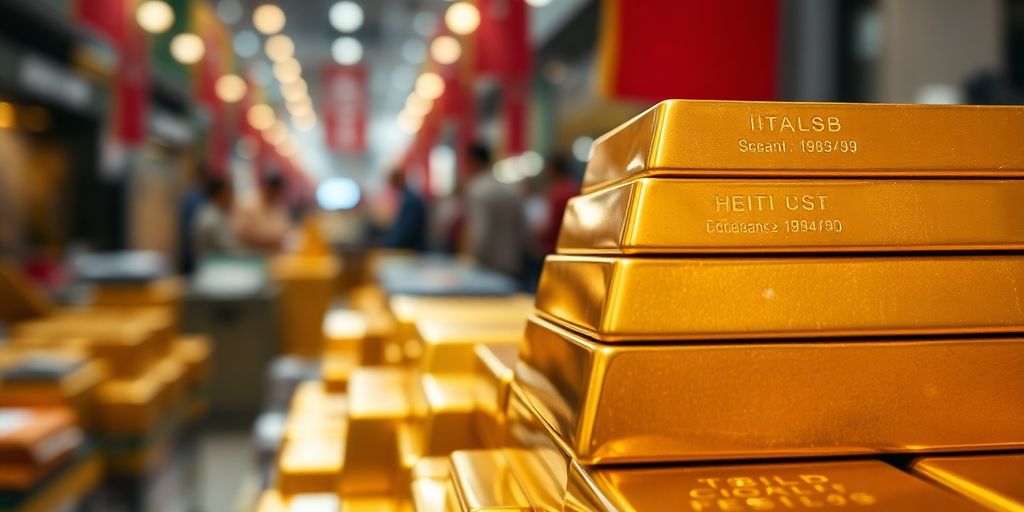 Des lingots d'or brillants empilés.