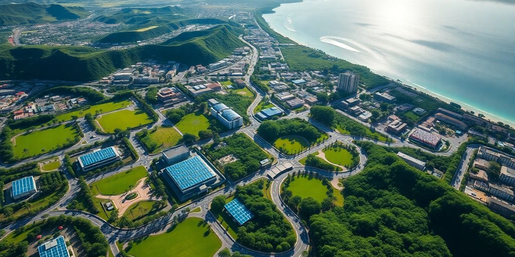 Aerial view of sustainable urban landscape in Maui.