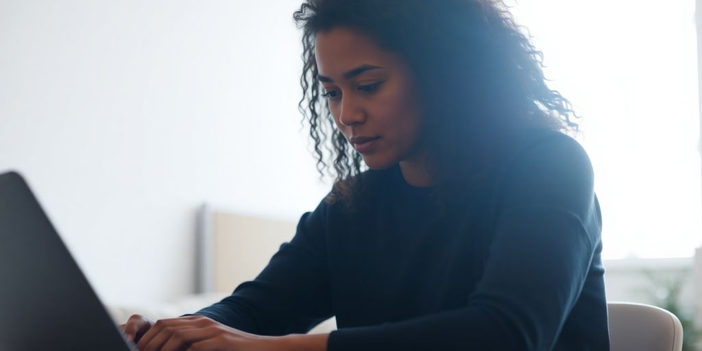 Person working on a laptop with a pleasant background.