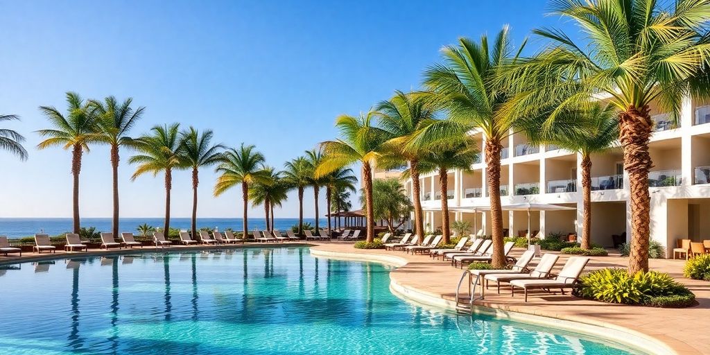 Relaxing poolside scene at Pueblo Bonito Los Cabos.