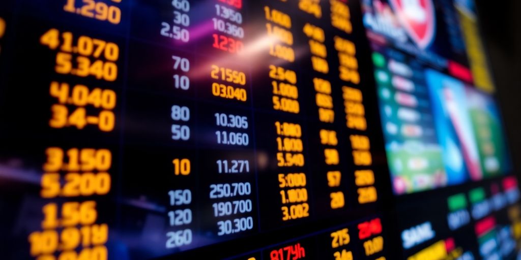 Sports betting odds board with glowing numbers.