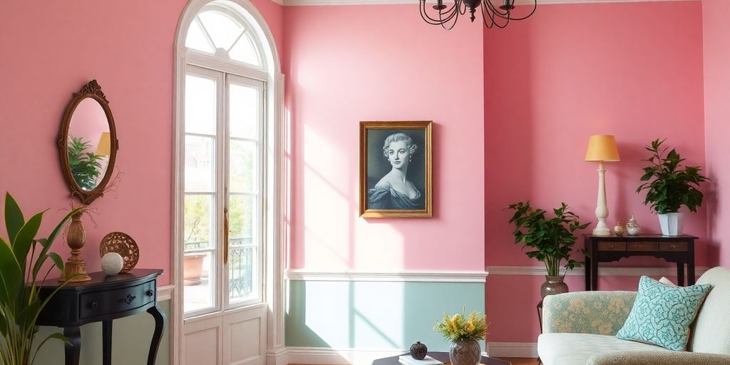 Brightly painted interior room with elegant decor.
