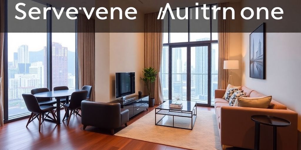 Contemporary serviced apartment interior in Hong Kong.