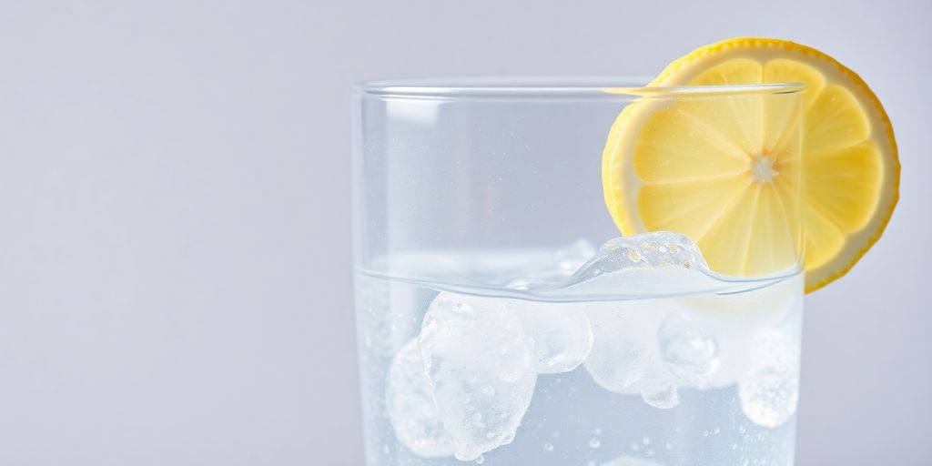 Refreshing water glass with condensation and lemon.