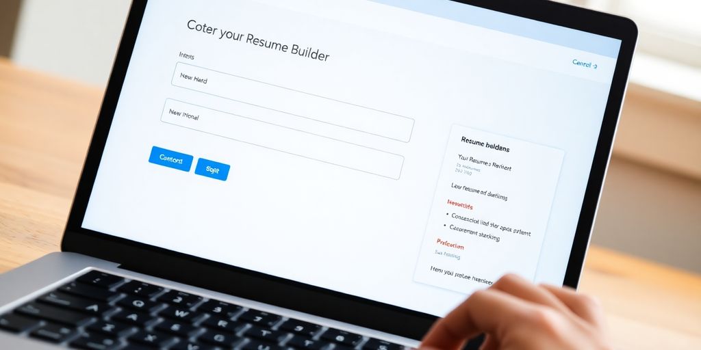 Laptop screen with open resume builder website.