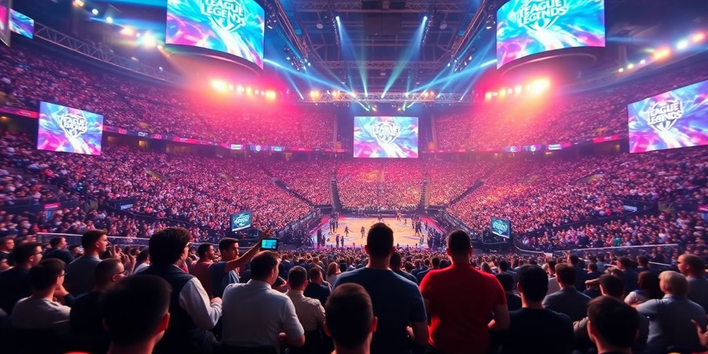 Two LFL teams clashing in a stadium.