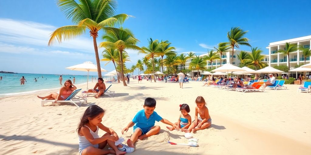 Families enjoying a sunny day at a Cabo resort.