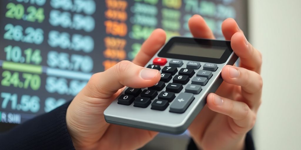 Man examining crypto fees with calculator.