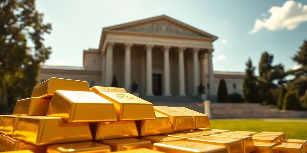 Maison, pile de lingots d'or, banque centrale