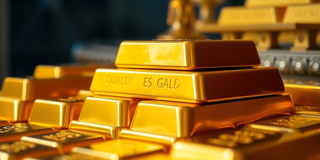 Lingots d'or brillants sur un fond luxueux.