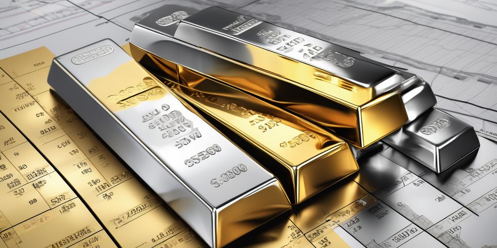 gold and silver bars with financial charts and graphs