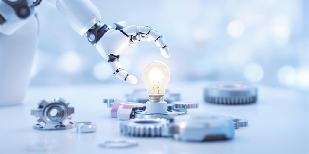 Robotic arm, gears, and a lightbulb