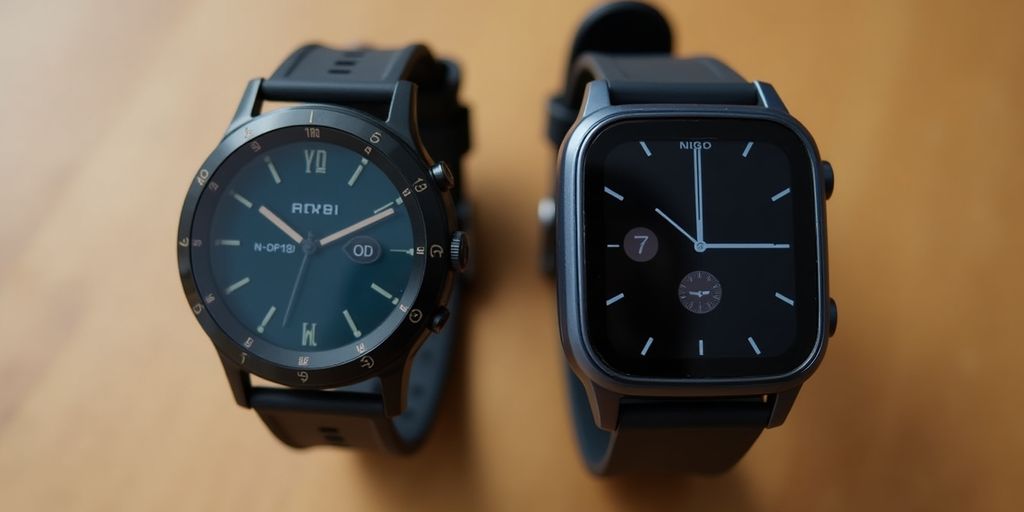 Nahaufnahme von Fitbit und Garmin Fitness-Tracker.