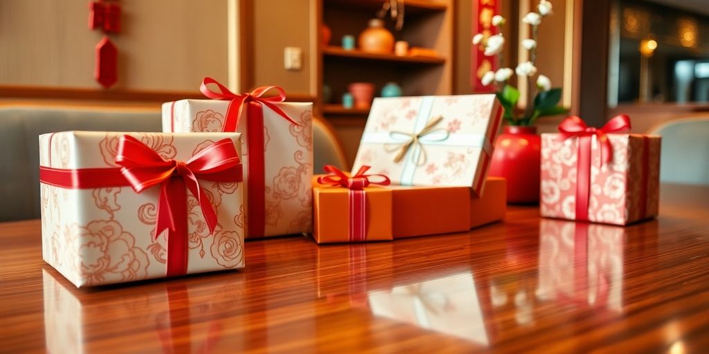 Elegant gift boxes symbolising business etiquette in Hong Kong.