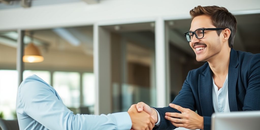 Business owner shaking hands with customer