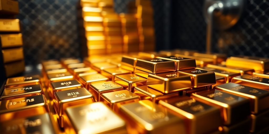 Barres d'or soigneusement empilées dans un coffre-fort.