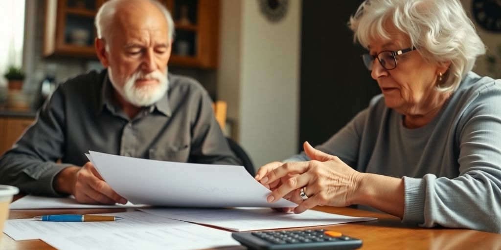 Elderly couple discussing finances
