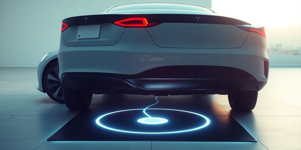 Car parked over wireless charging pad.