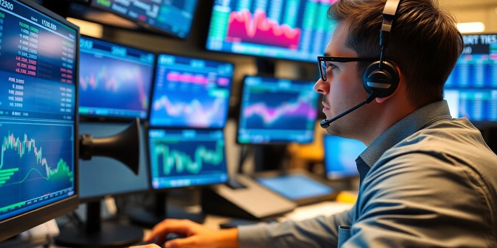 Trader analyzing market data with trading tools nearby.