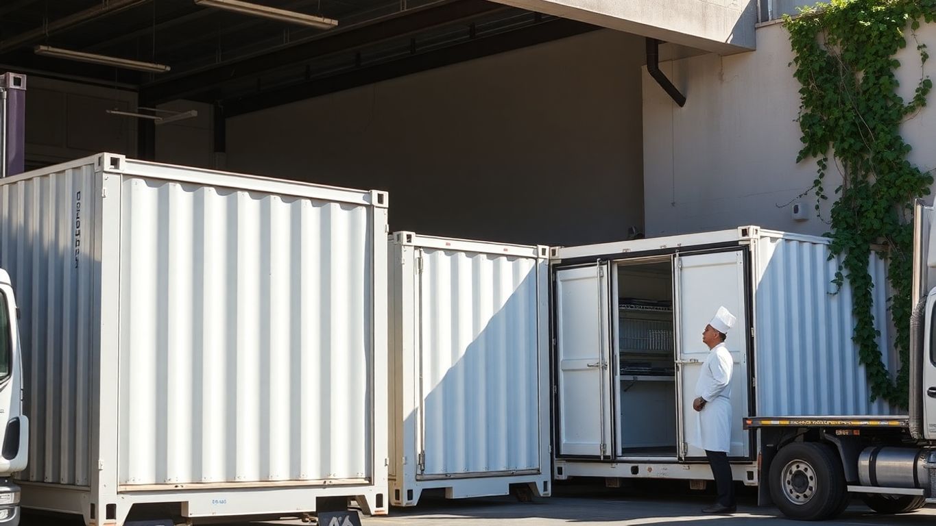 Shipping container refrigerators for restaurants.