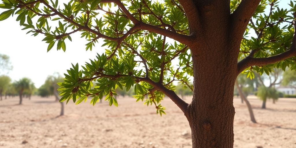 Well-maintained tree thriving in dry, sunny landscape