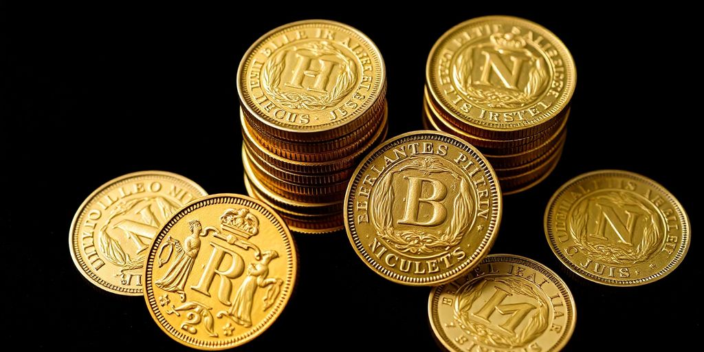 Pièces de monnaie Napoléon en or sur fond sombre.