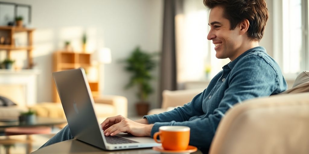 Person working remotely with laptop
