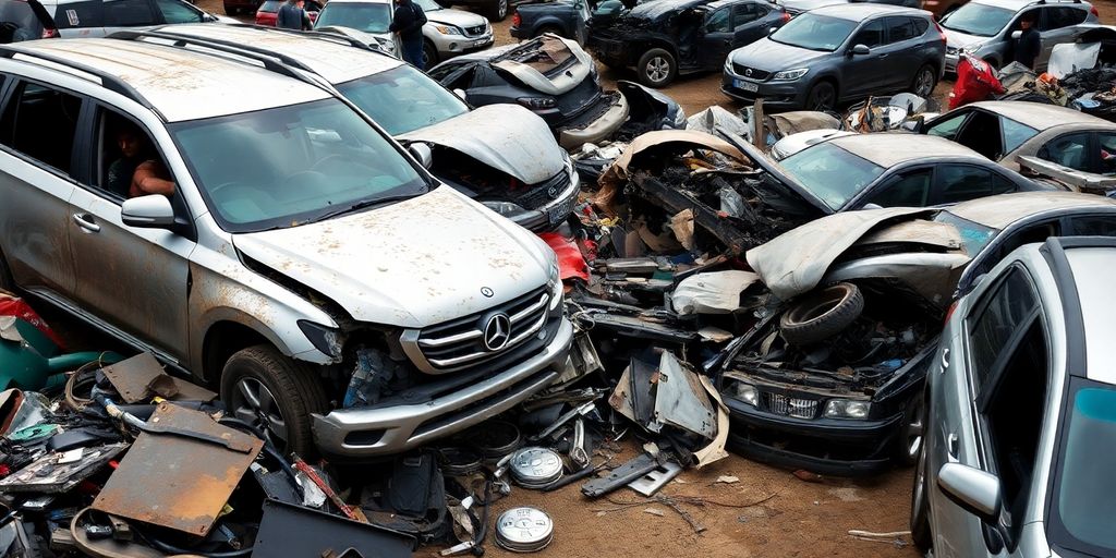 Cars being dismantled for parts.