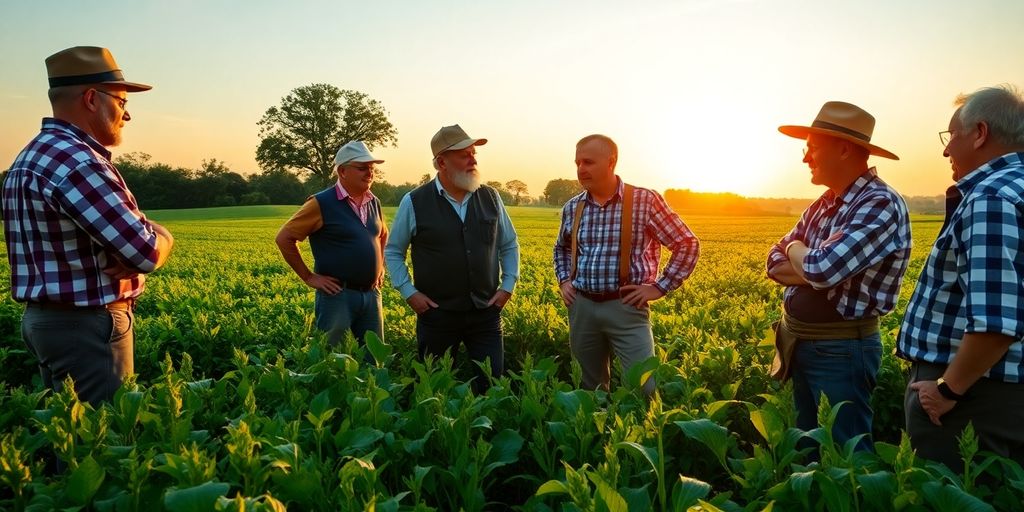 Des agriculteurs belges dans un champ verdoyant.