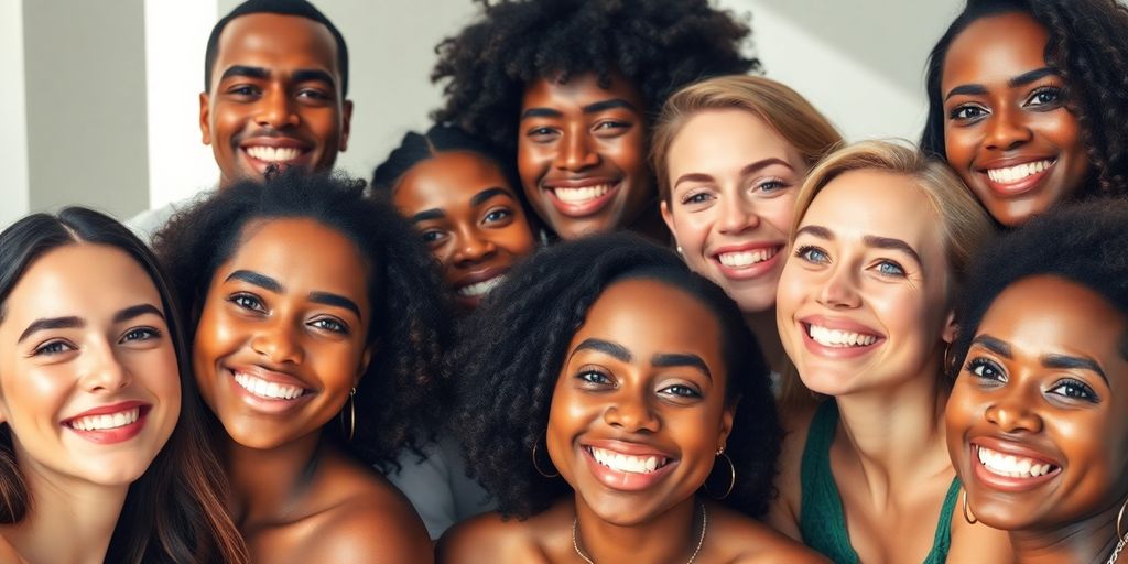 Group of smiling individuals with glowing skin after treatment.