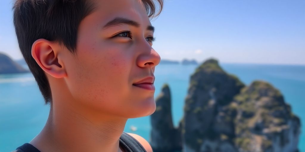 Tourist looking at the ocean in Ao Nang.