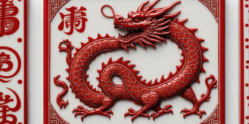 Red Dragon Mahjong tile close-up