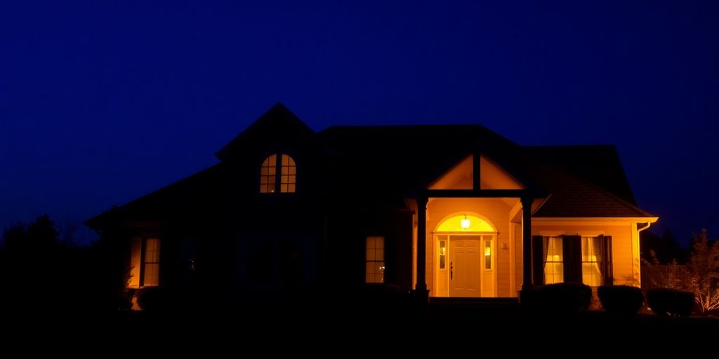 Vivienda con un brillo dorado sobre fondo azul.