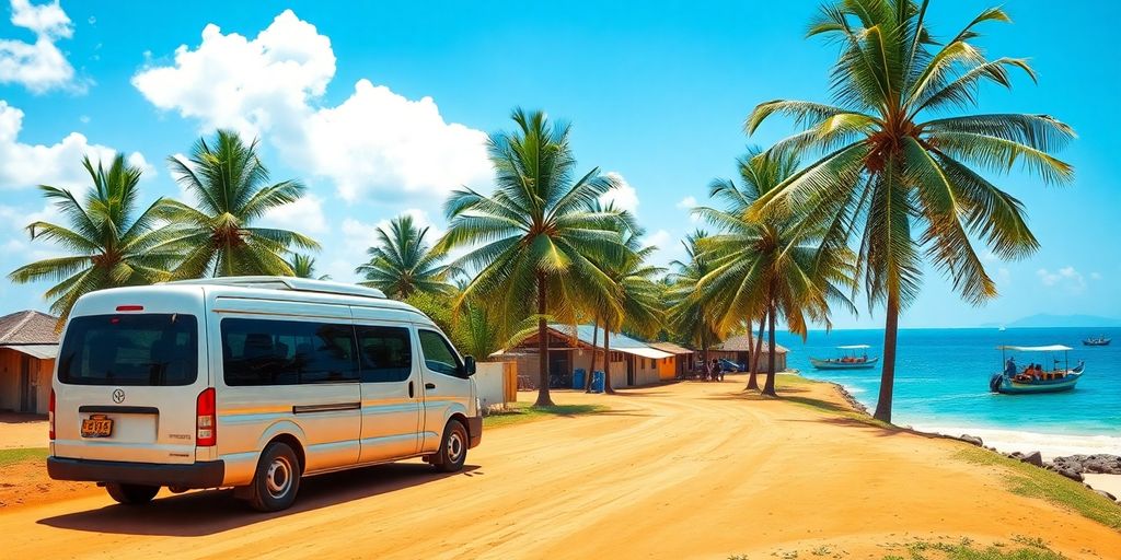 Shuttle van in coastal Tanzanian village