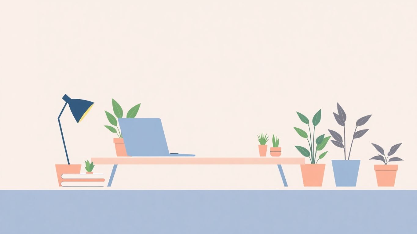 Illustrasjon av en nyetablert bedrift med kontorinnredning.